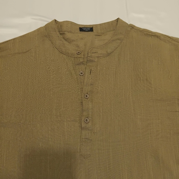 COOF ANDY Cotton & Hemp Long Roll up Sleeve Olive size XXL Men Henley Shirt - Picture 3 of 15